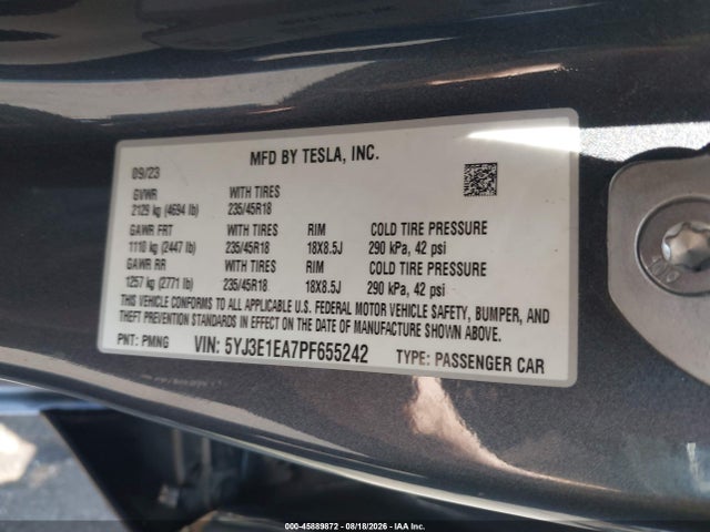 Tesla Model 3 Rear-wheel Drive 2023 5YJ3E1EA7PF655242 Image 9