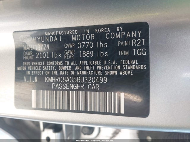 45889877 :رقم المزاد ، KMHRC8A35RU320499 vin ، 2024 Hyundai Venue Sel مزاد بيع