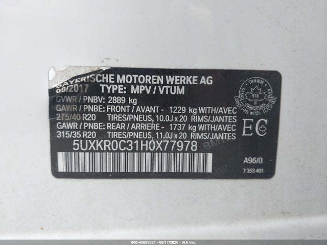 Продаж на аукціоні авто 2017 Bmw X5 Xdrive35i, vin: 5UXKR0C31H0X77978, номер лоту: 45889891