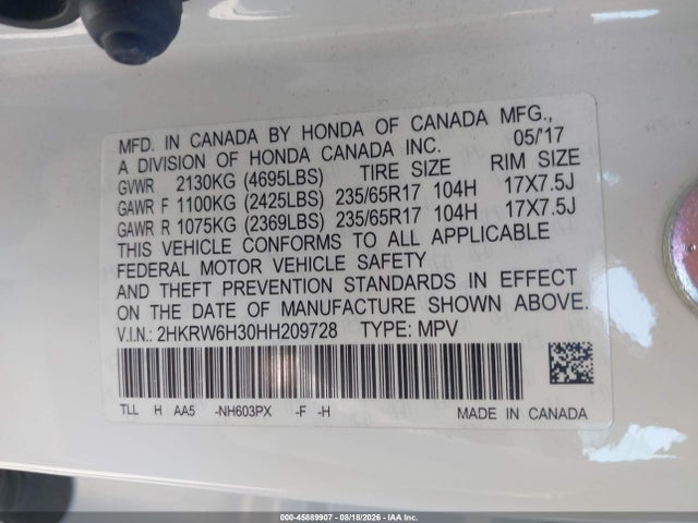 Honda CR-V LX 2017 2HKRW6H30HH209728 Image 9