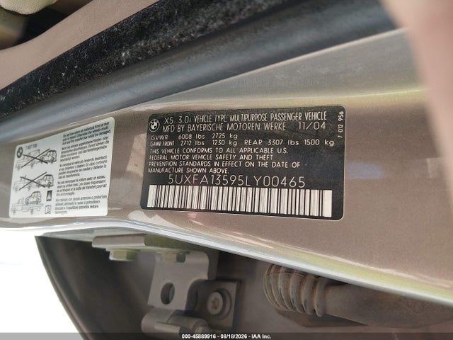Продажа на аукционе авто 2005 Bmw X5 3.0i, vin: 5UXFA13595LY00465, номер лота: 45889916
