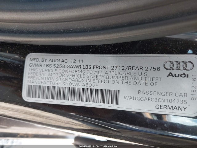 Aukcja sprzedaży 2012 Audi A6 3.0t Premium Plus, vin: WAUGGAFC9CN104735, numer aukcji: 45889918