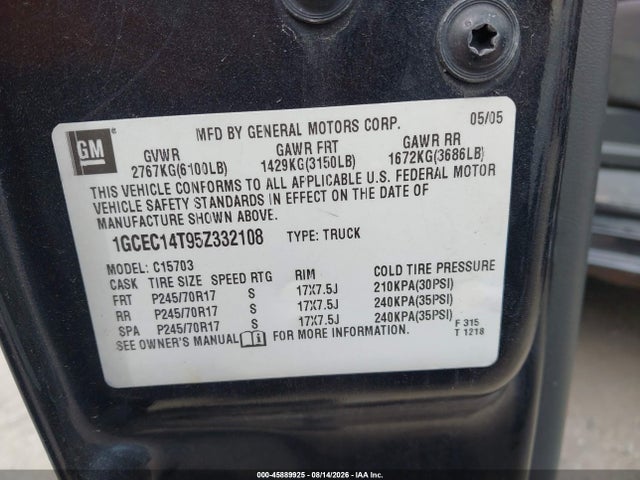 Продажа на аукционе авто 2005 Chevrolet Silverado 1500 Ls, vin: 1GCEC14T95Z332108, номер лота: 45889925