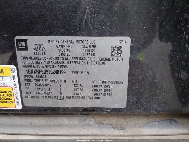 Chevrolet Traverse Ls 2015 1GNKRFED5FJ248199 Image 9