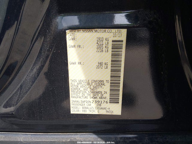Aukcja sprzedaży 2014 Nissan Altima 2.5 Sv, vin: 1N4AL3AP1EN239176, numer aukcji: 45889959