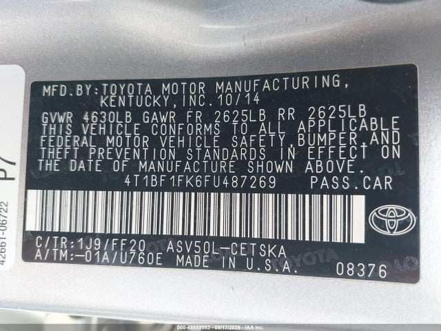 Toyota CAMRY SE 2015 4T1BF1FK6FU487269 Image 9