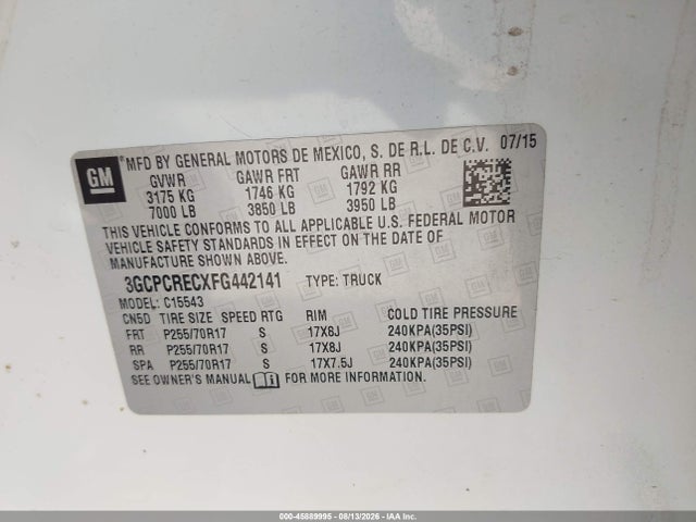 3GCPCRECXFG442141 Chevrolet Silverado 1500 Lt