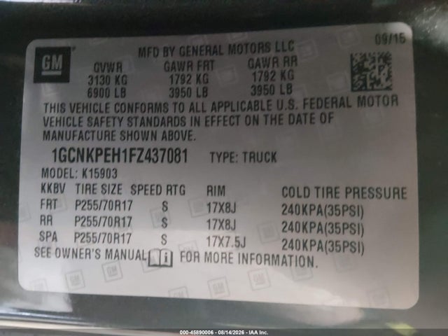 1GCNKPEH1FZ437081 Chevrolet Silverado 1500 Work Truck