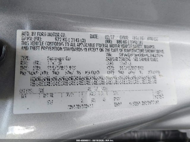 2017 Ford Focus Sel მანქანა იყიდება აუქციონზე, vin: 1FADP3H28HL242376, აუქციონის ნომერი: 45890011
