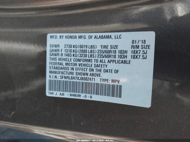 5FNRL6H7XJB082471 Honda Odyssey Ex-l