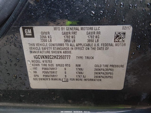 Продаж на аукціоні авто 2017 Chevrolet Silverado 1500 Ls, vin: 1GCVKNEC2HZ260777, номер лоту: 45890020
