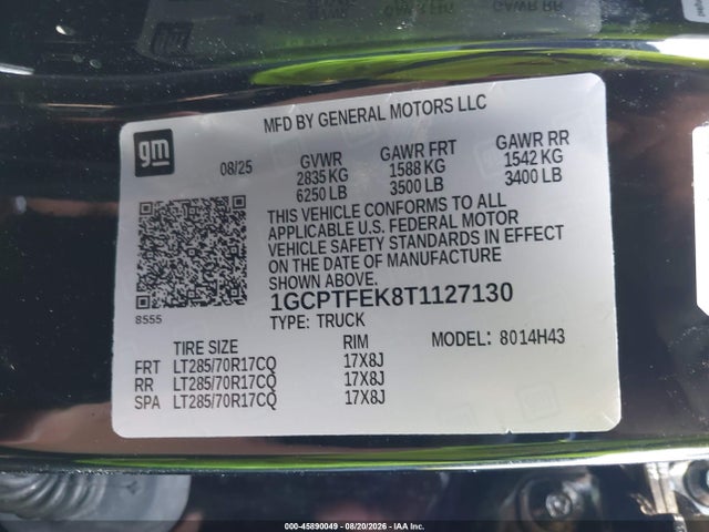 2026 Chevrolet Colorado Zr2, 4wd მანქანა იყიდება აუქციონზე, vin: 1GCPTFEK8T1127130, აუქციონის ნომერი: 45890049