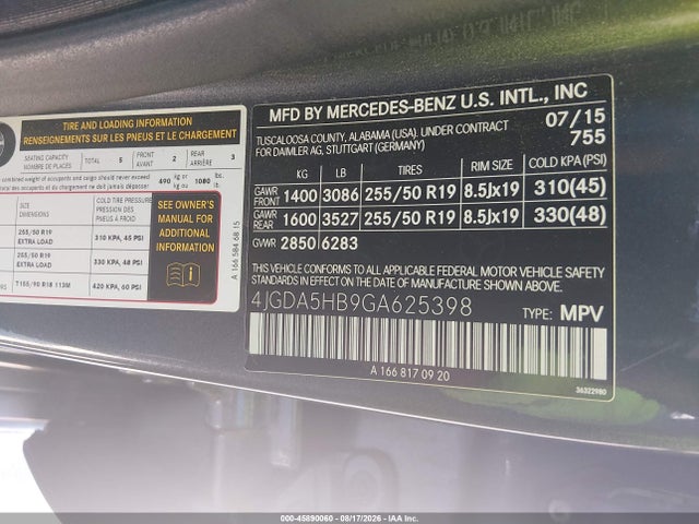 Aukcja sprzedaży 2016 Mercedes-benz Gle 350 4matic, vin: 4JGDA5HB9GA625398, numer aukcji: 45890060
