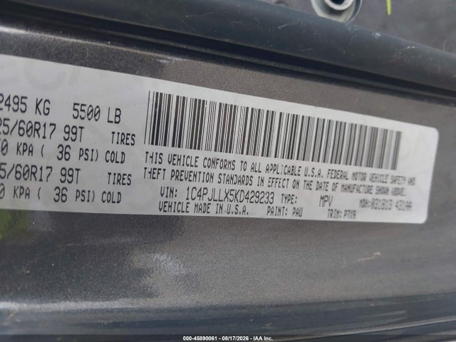 45890061 :رقم المزاد ، 1C4PJLLX5KD429233 vin ، 2019 Jeep Cherokee Latitude Plus Fwd مزاد بيع