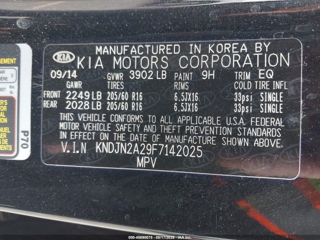 KIA Soul 2015 KNDJN2A29F7142025 Image 9