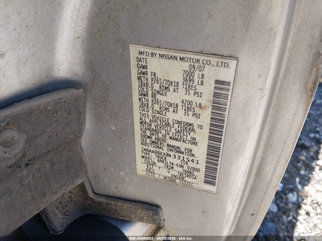 Продаж на аукціоні авто 2008 Nissan Titan Se, vin: 1N6AA06EX8N331541, номер лоту: 45890082