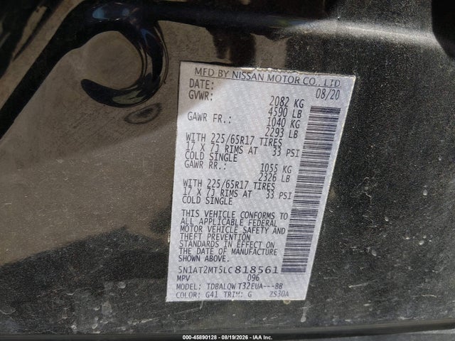 Продажа на аукционе авто 2020 Nissan Rogue Sv Fwd, vin: 5N1AT2MT5LC818561, номер лота: 45890128