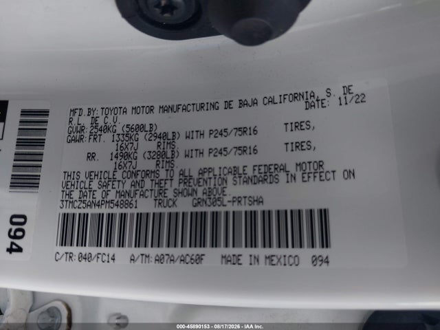 45890153 :رقم المزاد ، 3TMCZ5AN4PM548861 vin ، 2023 Toyota Tacoma Sr5 V6 مزاد بيع