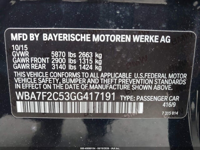 Aukcja sprzedaży 2016 Bmw 750i Xdrive, vin: WBA7F2C53GG417191, numer aukcji: 45890154