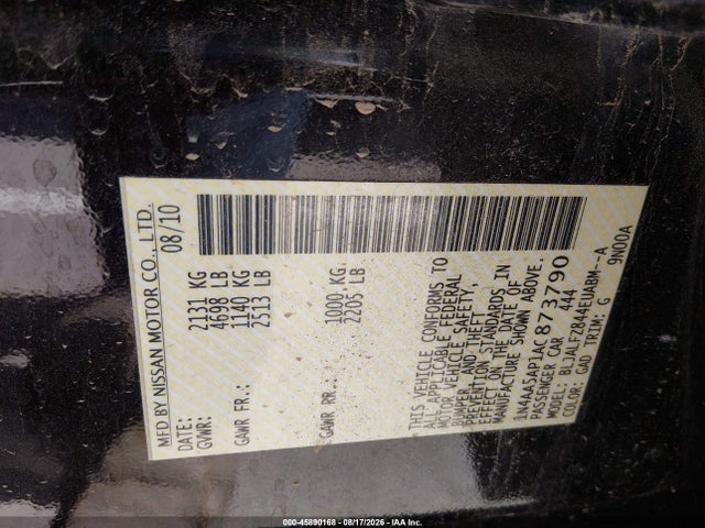 Продаж на аукціоні авто 2010 Nissan Maxima 3.5 Sv, vin: 1N4AA5AP1AC873790, номер лоту: 45890168