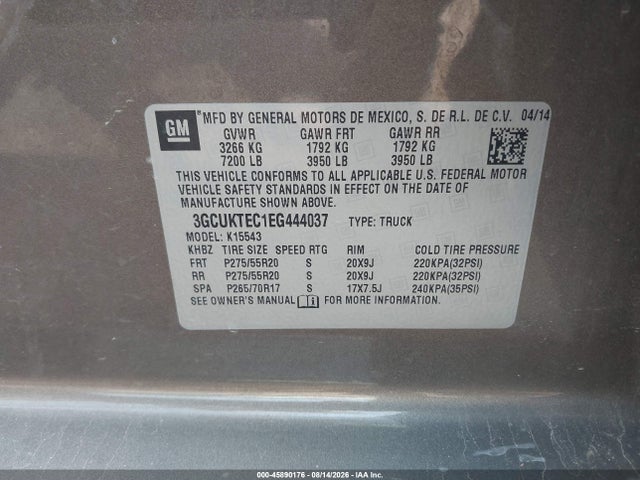 Продажа на аукционе авто 2014 Chevrolet Silverado 1500 High Country, vin: 3GCUKTEC1EG444037, номер лота: 45890176