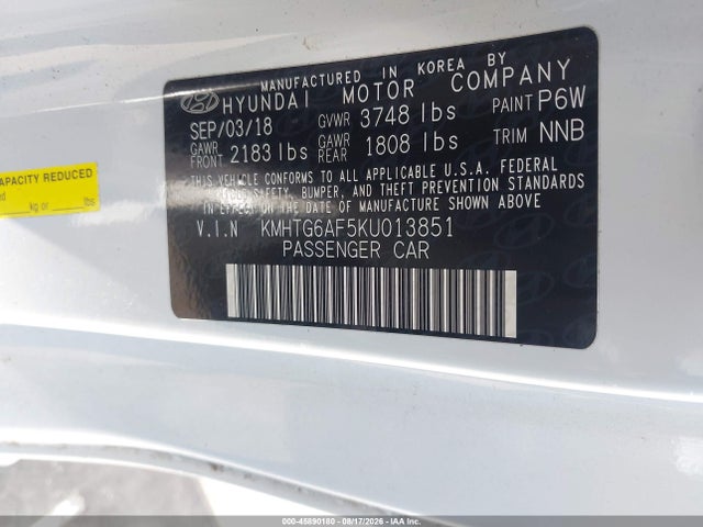 2019 Hyundai Veloster 2.0 Premium მანქანა იყიდება აუქციონზე, vin: KMHTG6AF5KU013851, აუქციონის ნომერი: 45890180
