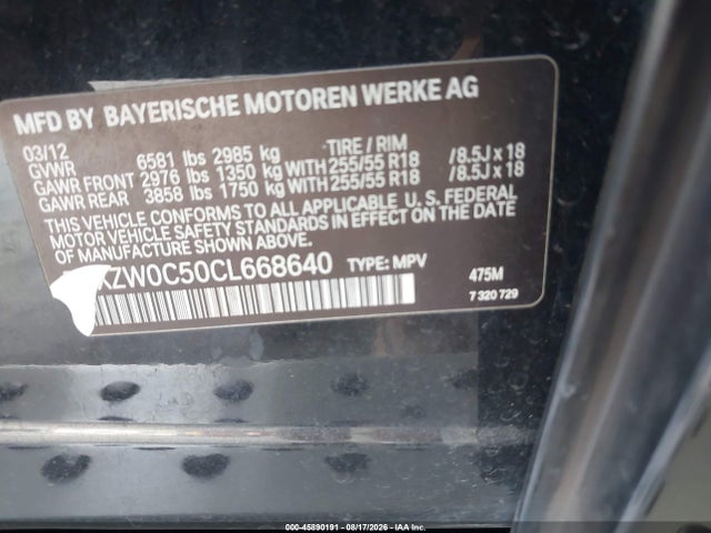 Aukcja sprzedaży 2012 Bmw X5 Xdrive35d, vin: 5UXZW0C50CL668640, numer aukcji: 45890191