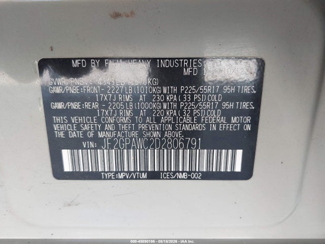 Aukcja sprzedaży 2013 Subaru Xv Crosstrek 2.0i Premium, vin: JF2GPAWC2D2806791, numer aukcji: 45890196