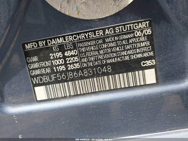 2006 Mercedes-benz E 350 მანქანა იყიდება აუქციონზე, vin: WDBUF56J86A831048, აუქციონის ნომერი: 45890220