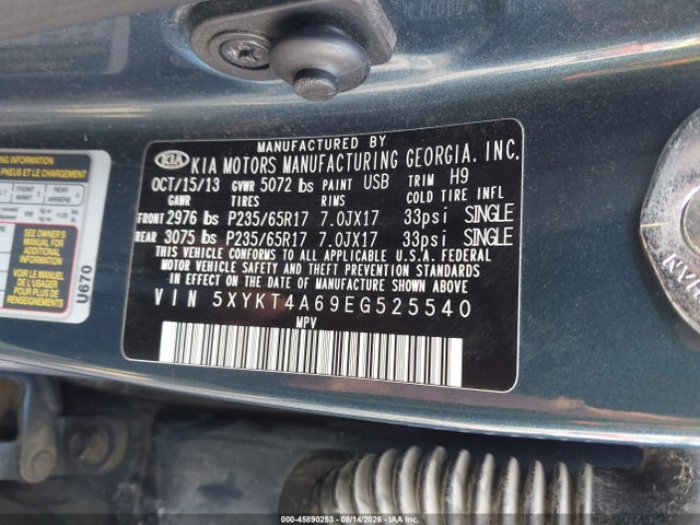 2014 Kia Sorento Lx მანქანა იყიდება აუქციონზე, vin: 5XYKT4A69EG525540, აუქციონის ნომერი: 45890253