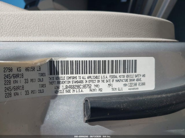 45890265 :رقم المزاد ، 1J8HR68298C185752 vin ، 2008 Jeep Grand Cherokee Overland مزاد بيع