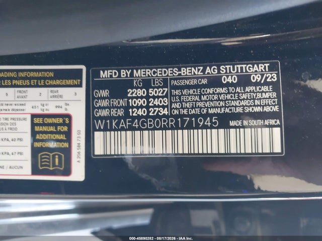 Продаж на аукціоні авто 2024 Mercedes-benz C 300, vin: W1KAF4GB0RR171945, номер лоту: 45890282