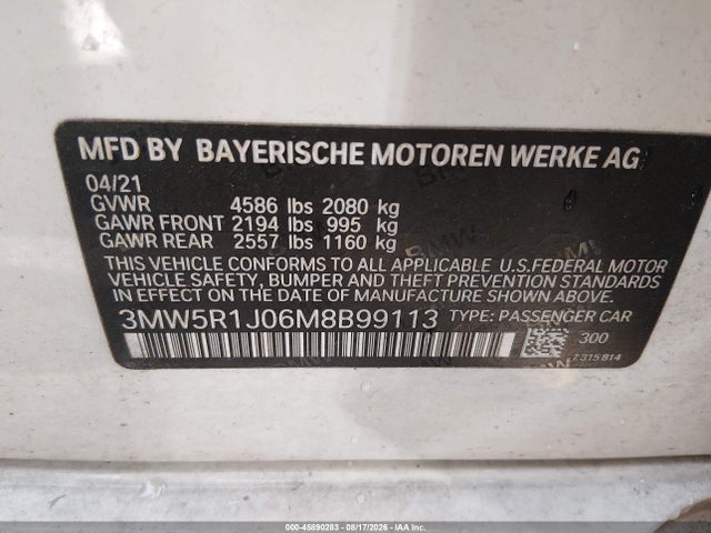 Продаж на аукціоні авто 2021 Bmw 330i, vin: 3MW5R1J06M8B99113, номер лоту: 45890283