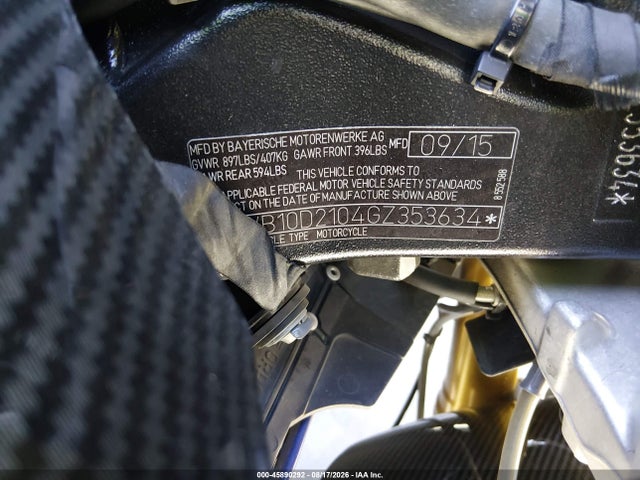 Aukcja sprzedaży 2016 Bmw S 1000 Rr, vin: WB10D2104GZ353634, numer aukcji: 45890292