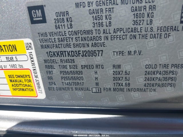 Продажа на аукционе авто 2015 Gmc Acadia Denali, vin: 1GKKRTKD3FJ209577, номер лота: 45890300