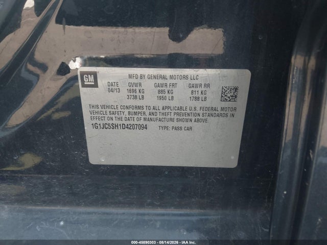Продаж на аукціоні авто 2013 Chevrolet Sonic Lt Auto, vin: 1G1JC5SH1D4207094, номер лоту: 45890303