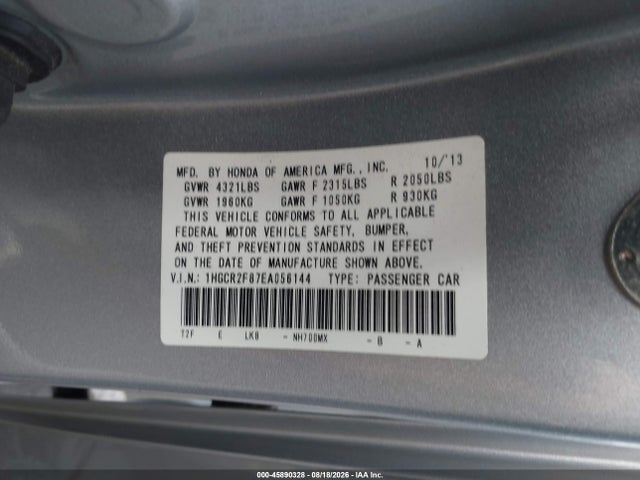 1HGCR2F87EA056144 Honda Accord Ex-l