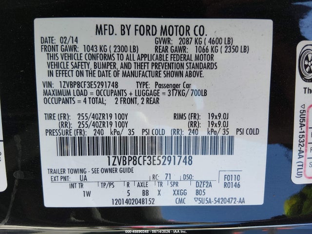 Aukcja sprzedaży 2014 Ford Mustang Gt, vin: 1ZVBP8CF3E5291748, numer aukcji: 45890348