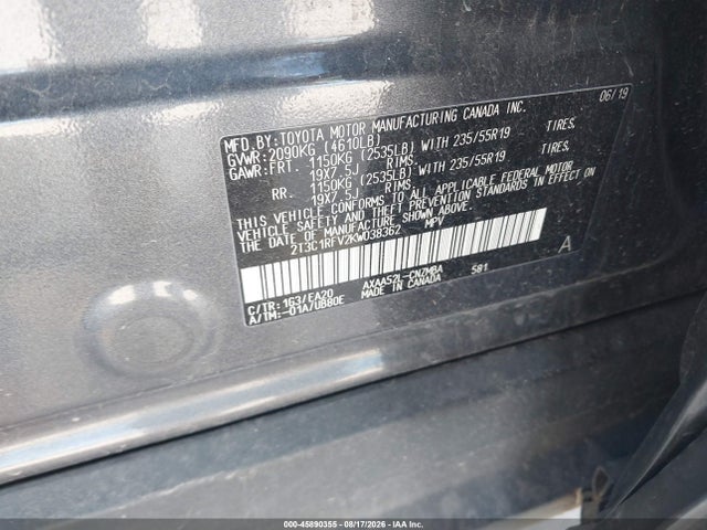 Продаж на аукціоні авто 2019 Toyota Rav4 Xle Premium, vin: 2T3C1RFV2KW038362, номер лоту: 45890355