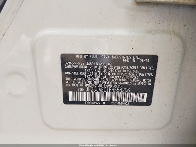 45890364 :رقم المزاد ، JF2SJAEC1EH558206 vin ، 2014 Subaru Forester 2.5i Premium مزاد بيع