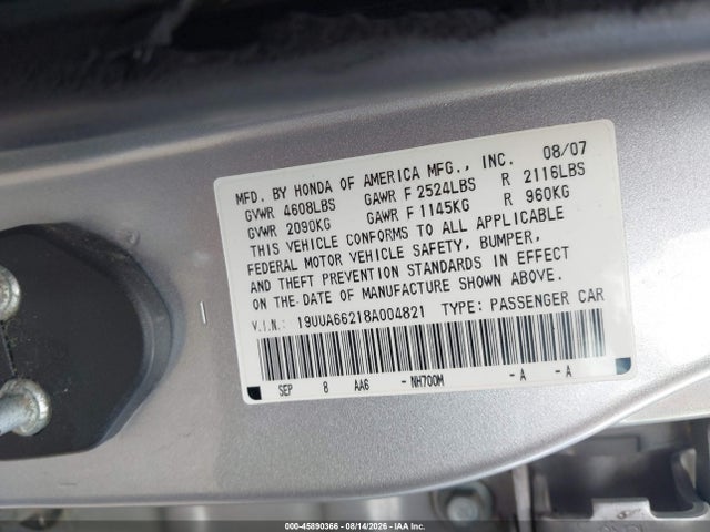 Продажа на аукционе авто 2008 Acura Tl 3.2, vin: 19UUA66218A004821, номер лота: 45890366