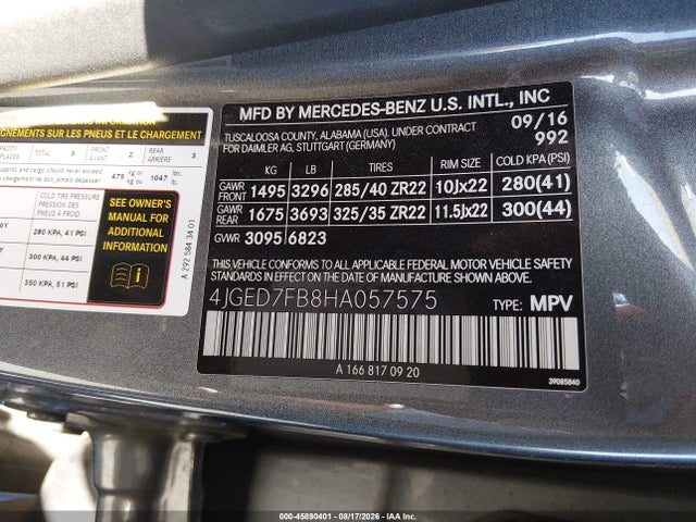 4JGED7FB8HA057575 Mercedes-Benz Amg Gle 63 Coupe S 4matic