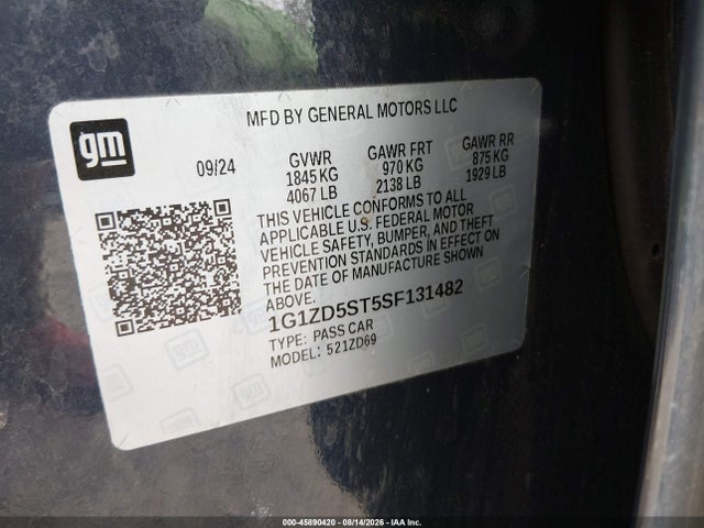45890420 :رقم المزاد ، 1G1ZD5ST5SF131482 vin ، 2025 Chevrolet Malibu Fwd 1lt مزاد بيع