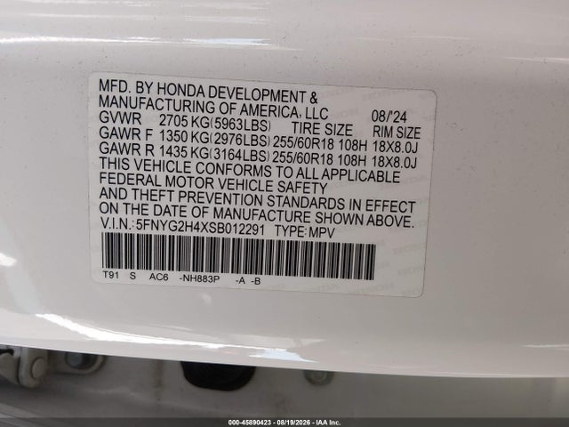 Продажа на аукционе авто 2025 Honda Pilot Ex-l, vin: 5FNYG2H4XSB012291, номер лота: 45890423