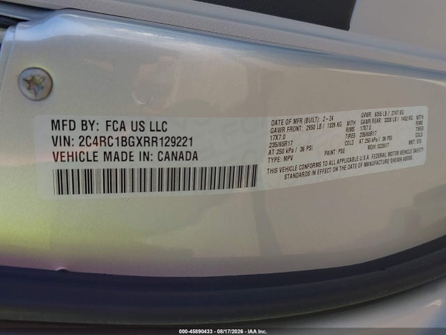 45890433 :رقم المزاد ، 2C4RC1BGXRR129221 vin ، 2024 Chrysler Pacifica Touring L مزاد بيع