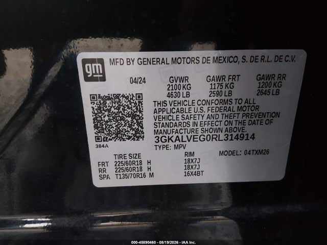 45890460 :رقم المزاد ، 3GKALVEG0RL314914 vin ، 2024 Gmc Terrain Awd Slt مزاد بيع