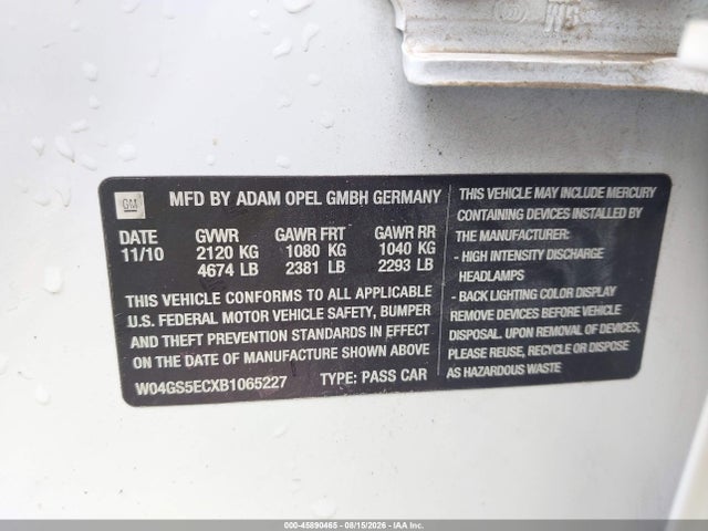 2011 Buick Regal Cxl Russelsheim მანქანა იყიდება აუქციონზე, vin: W04GS5ECXB1065227, აუქციონის ნომერი: 45890465
