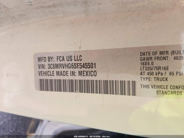 Продажа на аукционе авто 2025 Ram Promaster 3500 Tradesman High Roof 159 Wb W/pass Seat, vin: 3C6MRVHG6SE545501, номер лота: 45890474