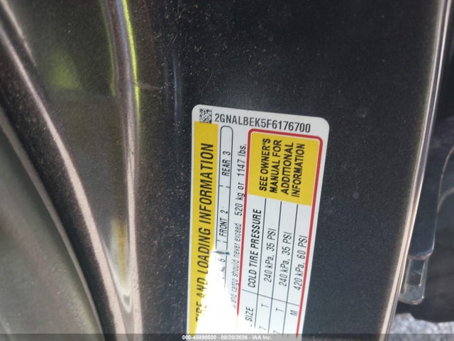 45890500 :رقم المزاد ، 2GNALBEK5F6176700 vin ، 2015 Chevrolet Equinox Lt مزاد بيع