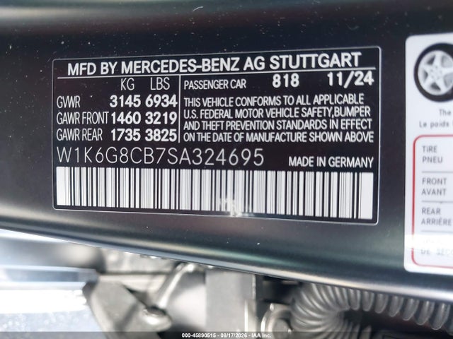 Aukcja sprzedaży 2025 Mercedes-benz Amg S 63 E 4matic, vin: W1K6G8CB7SA324695, numer aukcji: 45890515